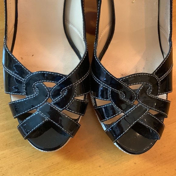 Cole Haan Black Patten Leather & Sisal Platform Heel Pumps Size 9B - Picture 6 of 13